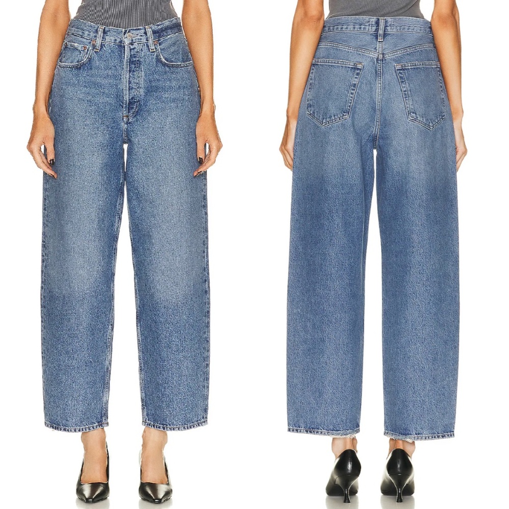 Agolde High-Rise Wide Leg Cropped Jeans in Medium Blue